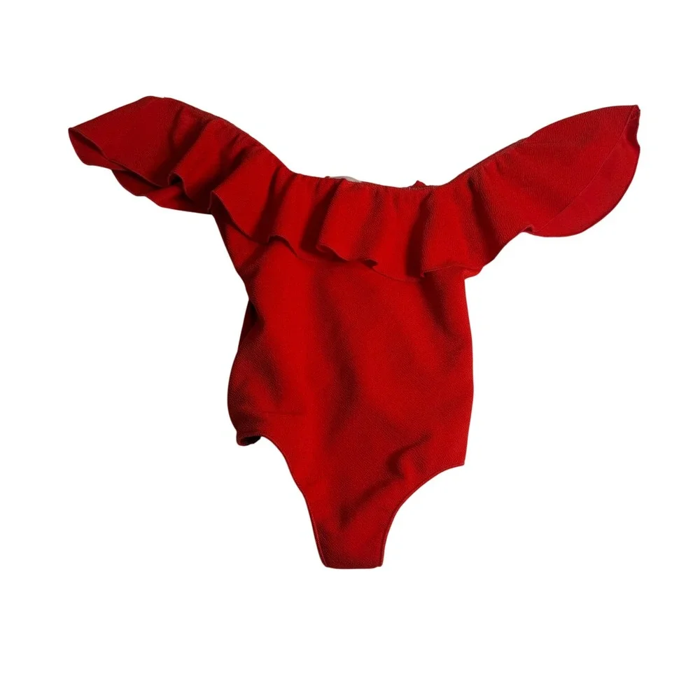 Show Me Your Mumu Rochelle Bodysuit Womens Small Red Ruffle Textured